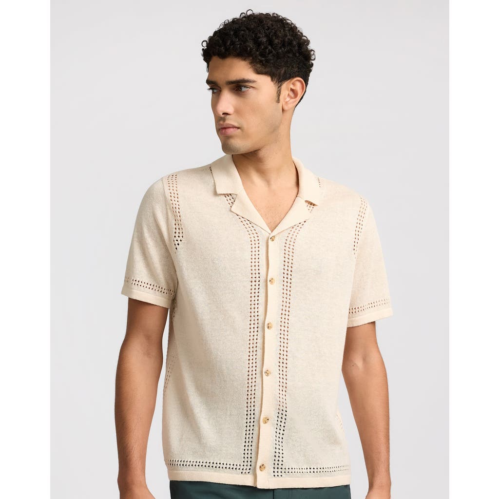 Onia Linen Knit Eyelet Camp Shirt In Neutral