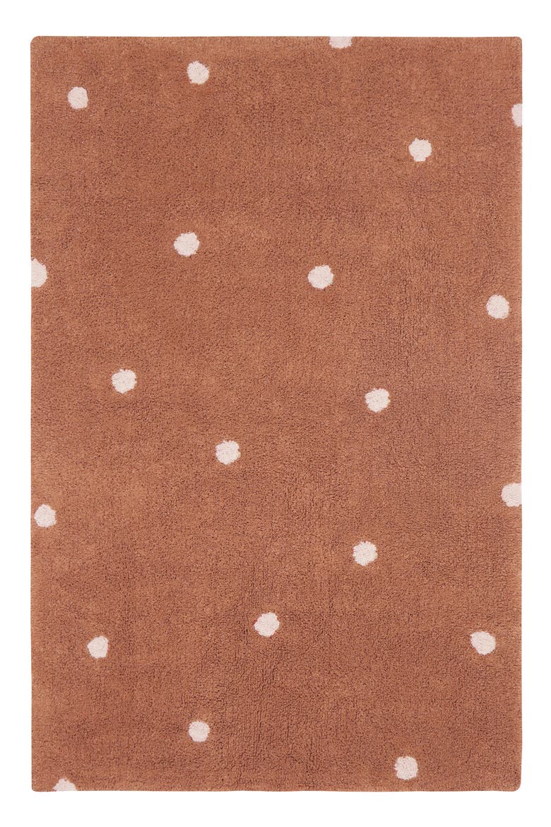 Mini Polka Dot Washable Cotton Blend Rug, Main, color, CHESTNUT NATURAL