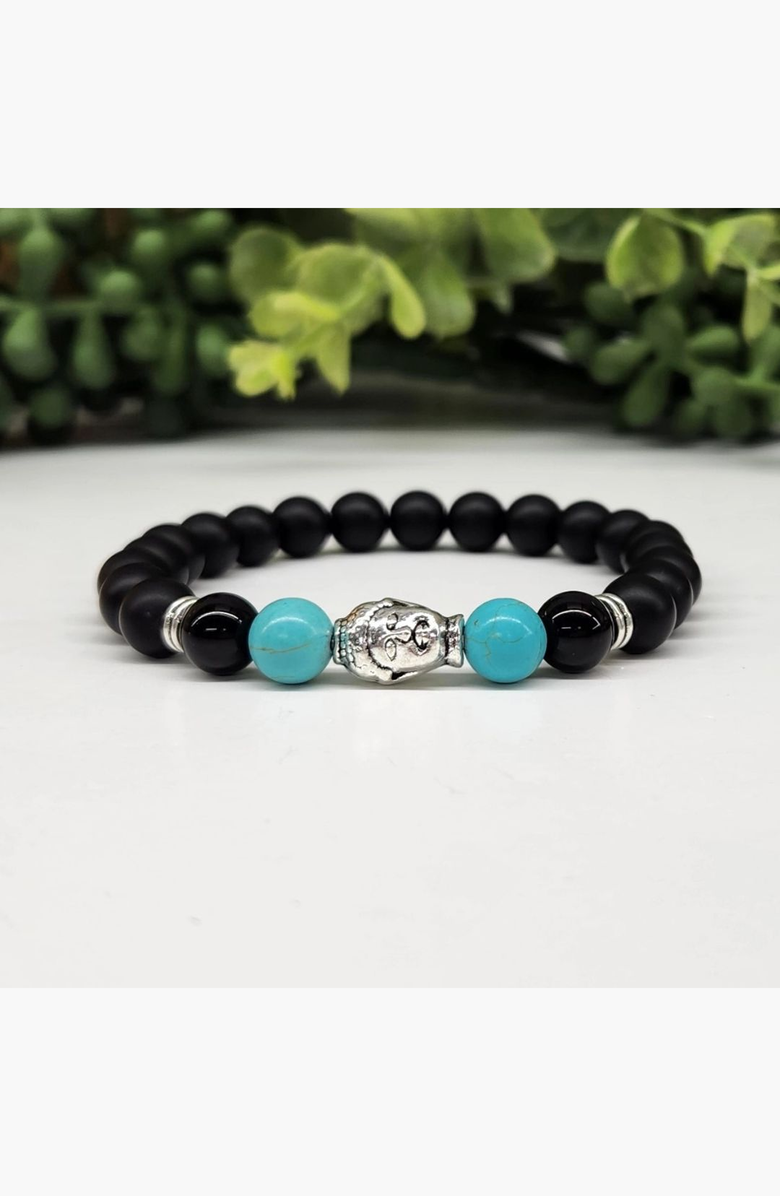 Humanist Beauty Buddha Obsidian Beaded Bracelet, Alternate, color, Selenite / Silver Tone