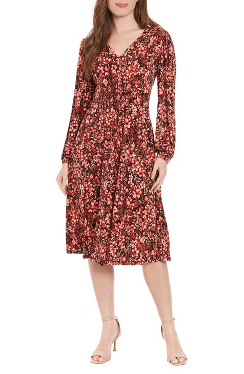 Floral Long Sleeve Smocked Midi Dress