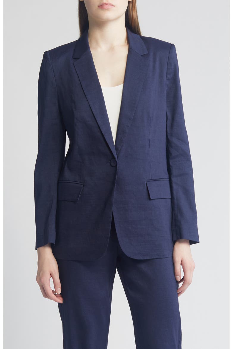 Bria Linen Blend Blazer, Main, color, NAVY