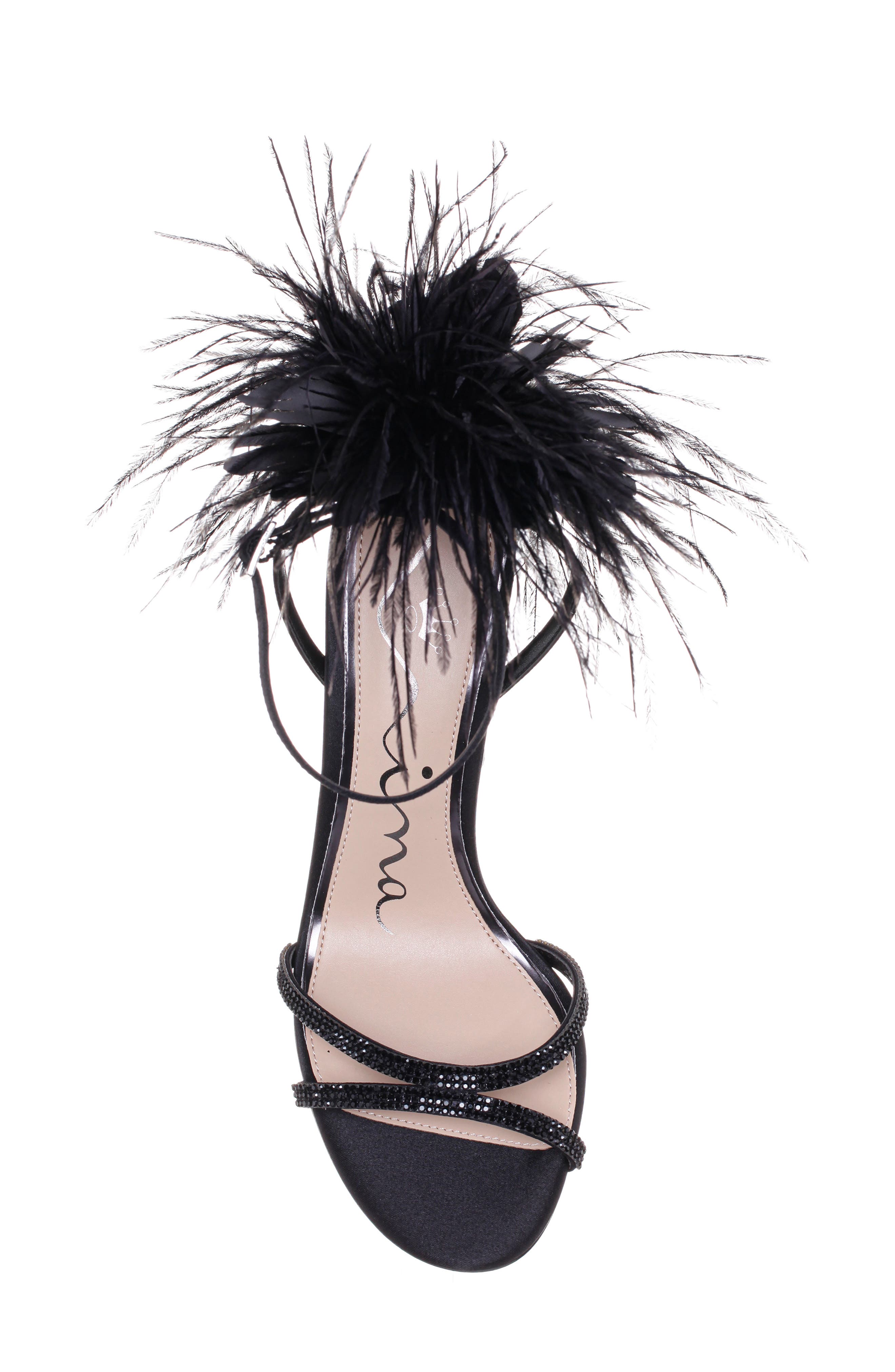 Nina Demi Faux Feather Ankle Strap Sandal, Alternate, color, 
