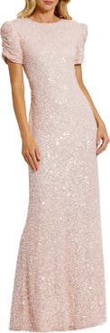 Mac Duggal Women's Embellished Mesh High Neck Puff Sleeve Gown