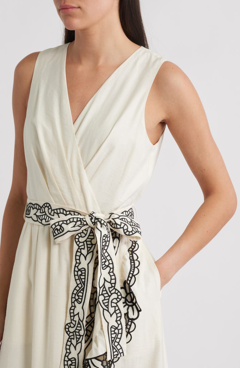 Elie Tahari Poppy Embroidered Faux-Wrap Maxi Dress, Alternate, color, 