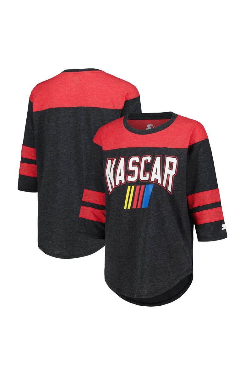 STARTER Women's Starter Black NASCAR Full Back Block 3/4-Sleeve Tri-Blend Top, Alternate, color, Black