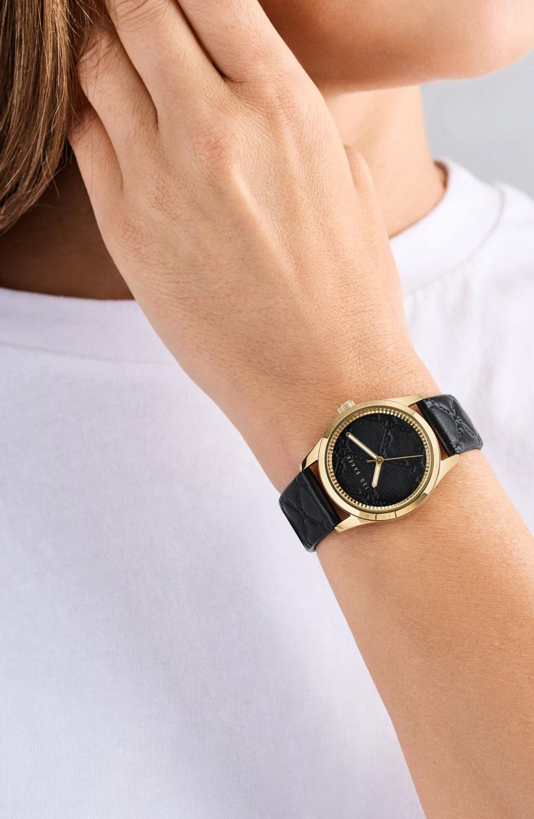Ted Baker Coolly Leather Strap Watch, 34mm, Alternate, color, Black