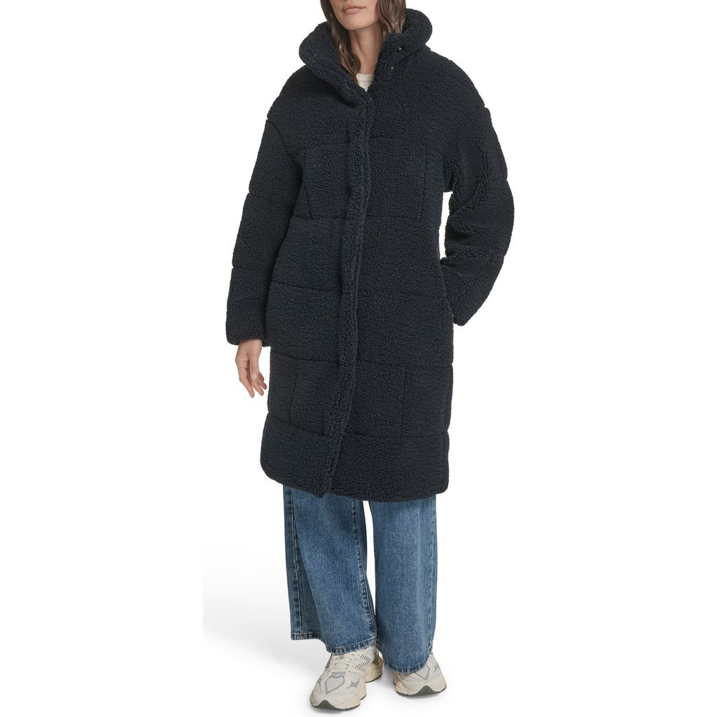 Levi's Quilted Fleece Long Teddy Coat In Blue