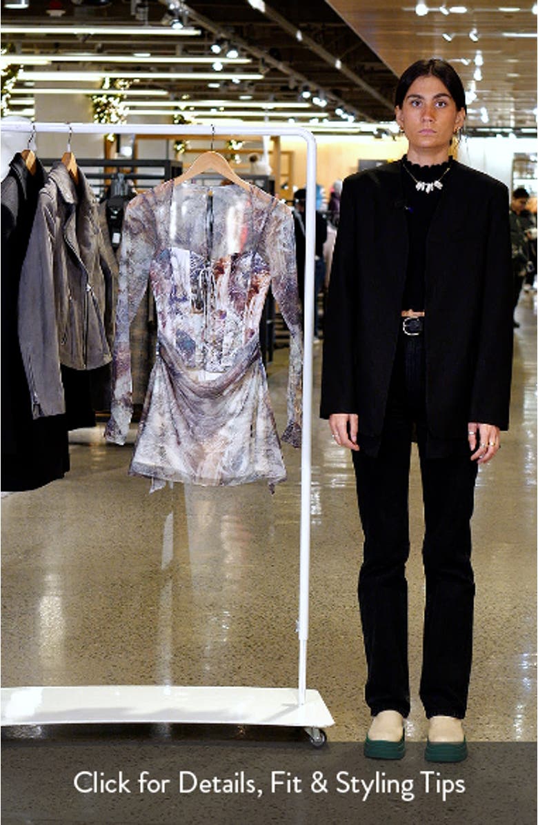 Abstract Print Long Sleeve Corset Minidress, sales video thumbnail