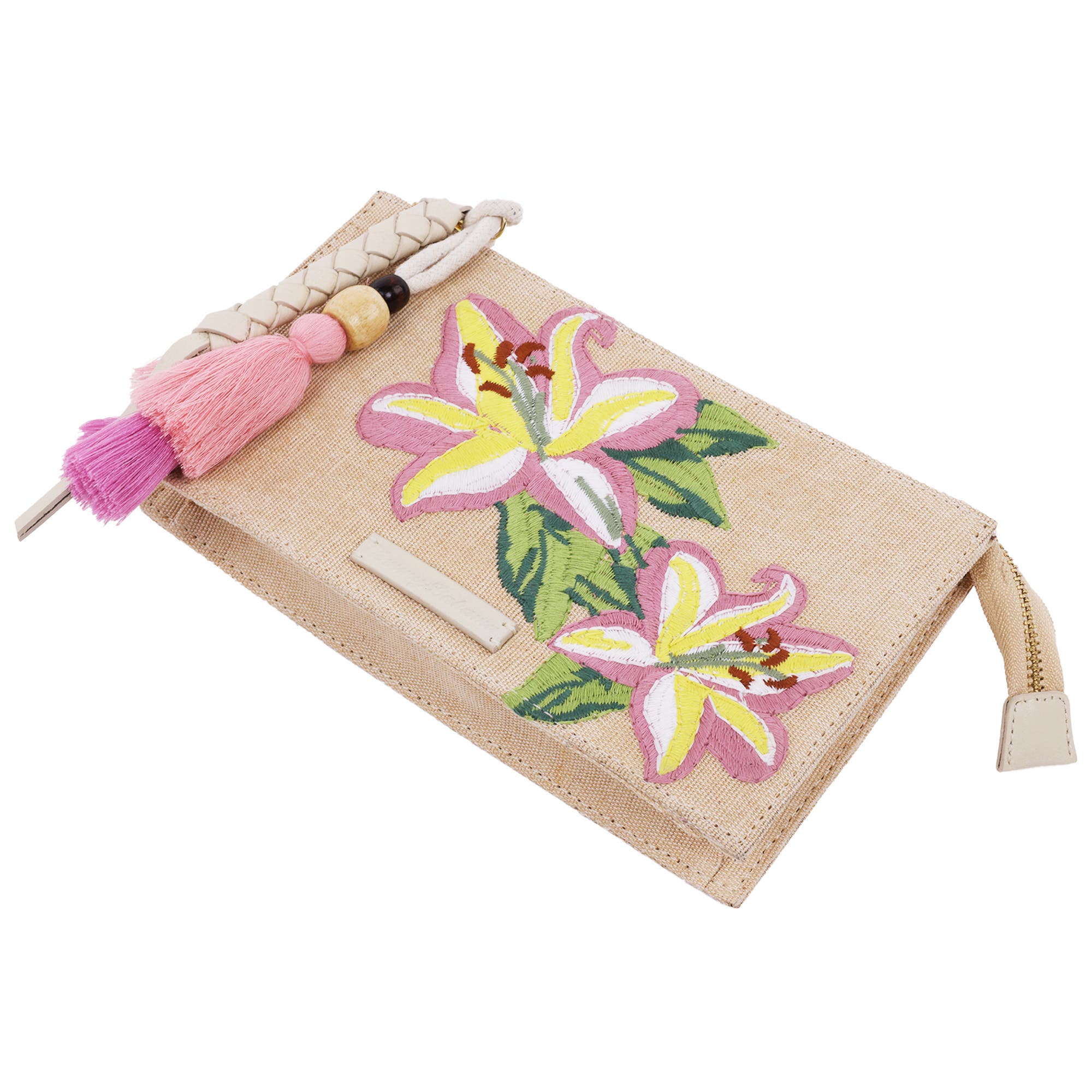 Tommy Bahama Zip Top Embroidered Floral Clutch, Alternate, color, Pink