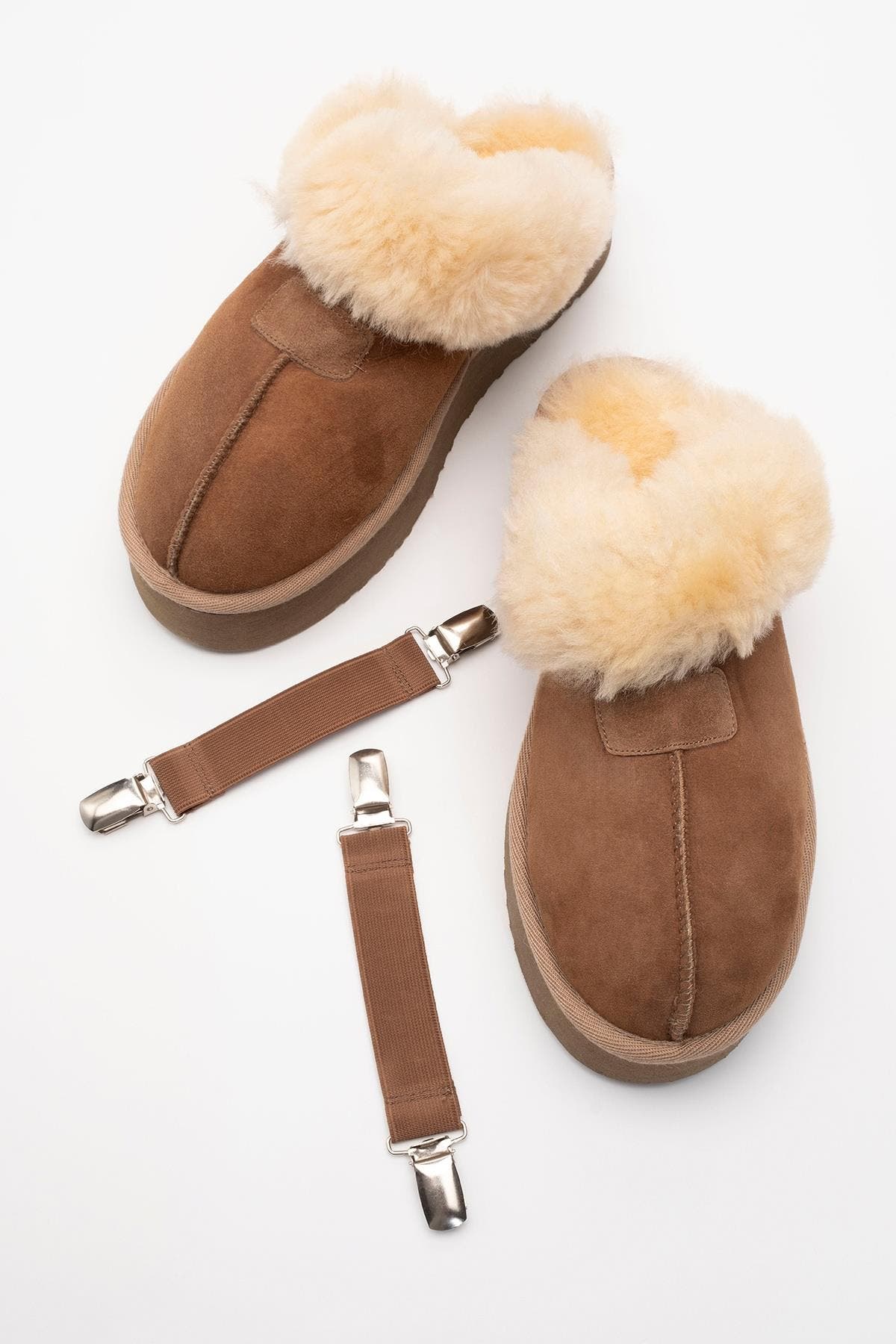 Olessa Leather Fur Slipper, Alternate, color, Cognac Suede
