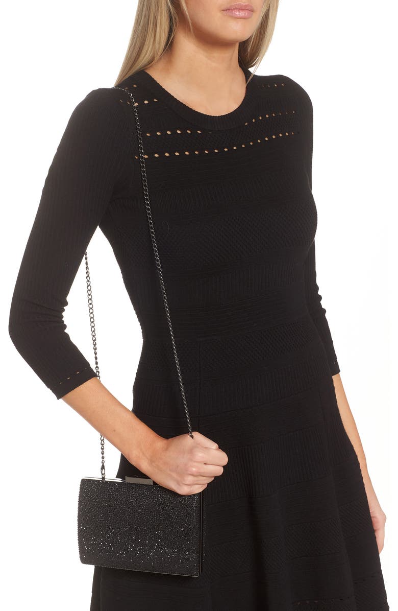 Olga Berg Gabby Metallic Hot Fix Crystal Clutch, Alternate, color, Black