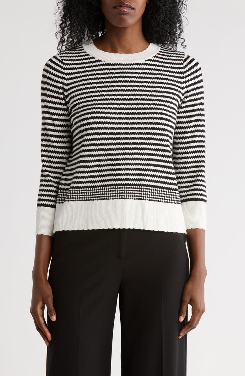 Adrianna Papell Scalloped Stripe Sweater, Main, color, Ivory/ Black