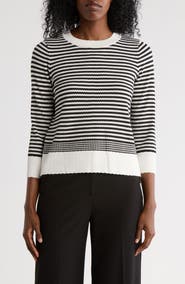 Adrianna Papell Scalloped Stripe Sweater
