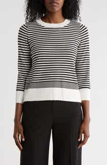 Adrianna Papell Scalloped Stripe Sweater