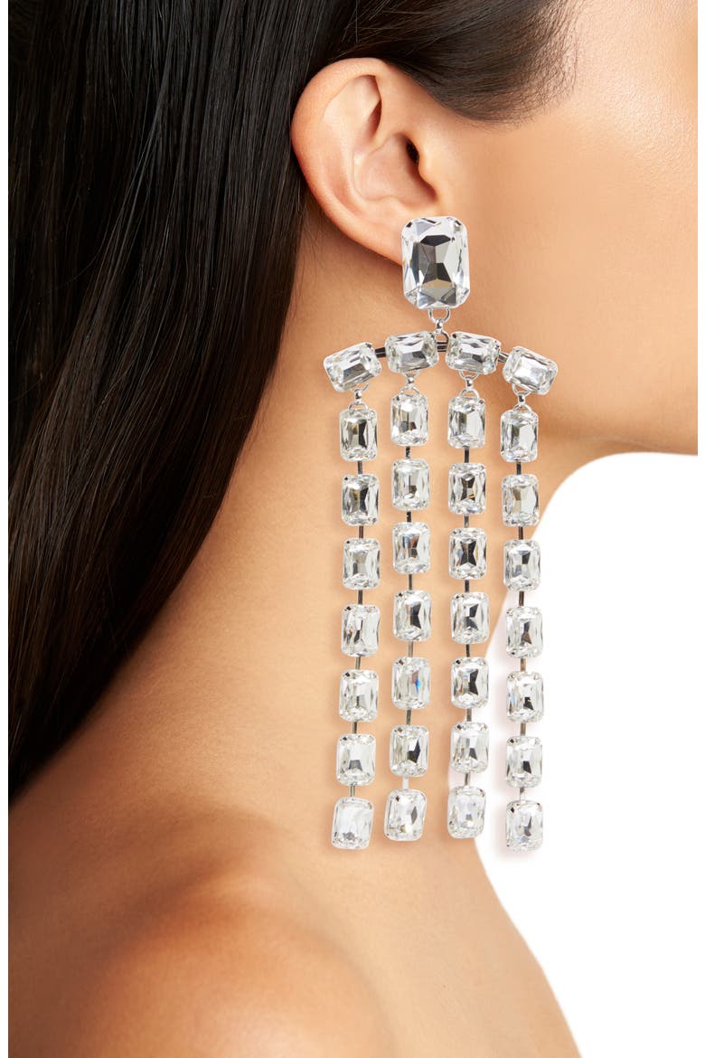 Baguette Crystal Fringe Chandelier Earrings, Alternate, color, CLEAR / SILVER