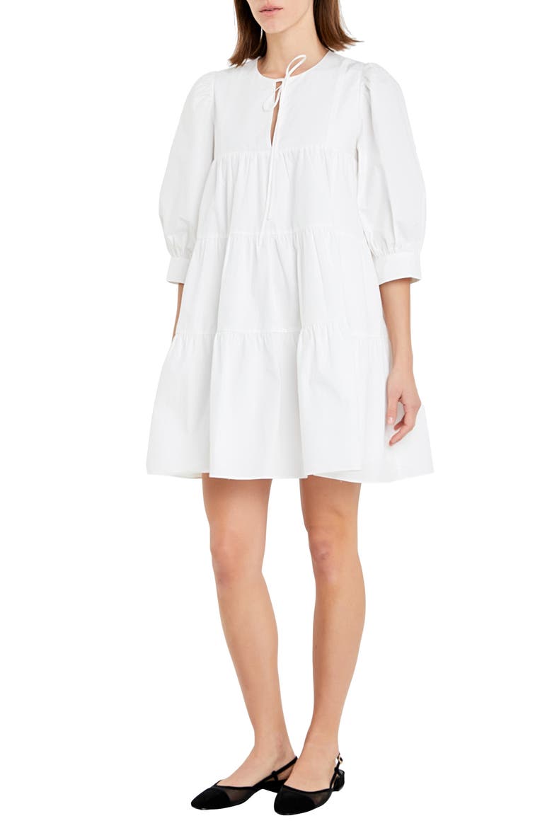 Blouson Sleeve Cotton Poplin Minidress, Alternate, color, WHITE