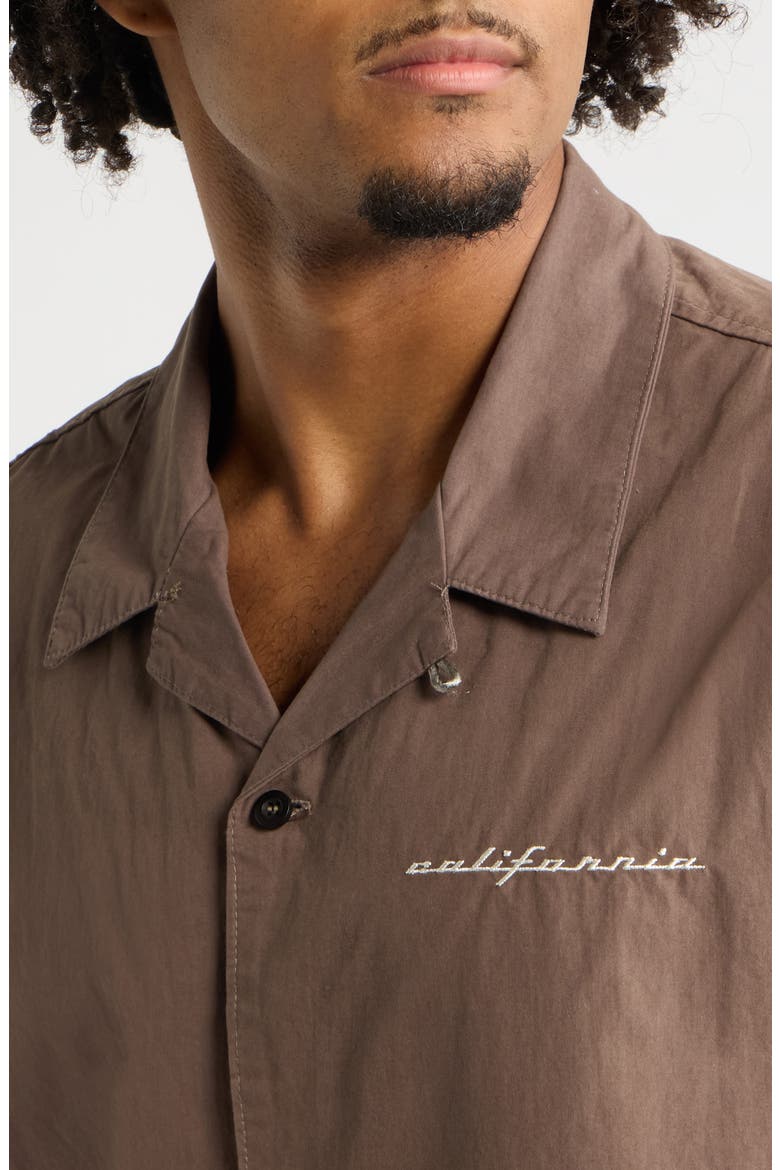 CA Embroidered Camp Shirt, Alternate, color, BROWN