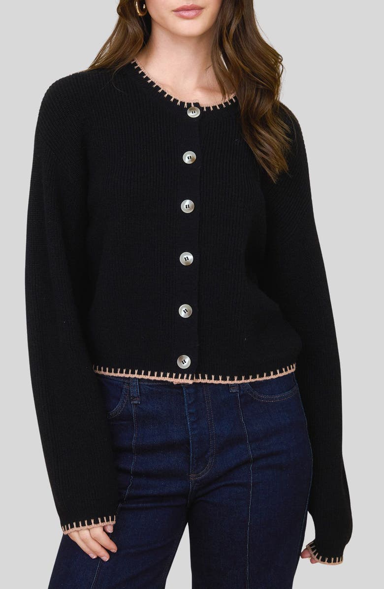 Blu Pepper Contrast Stitch Button Front Cardigan, Main, color, Black