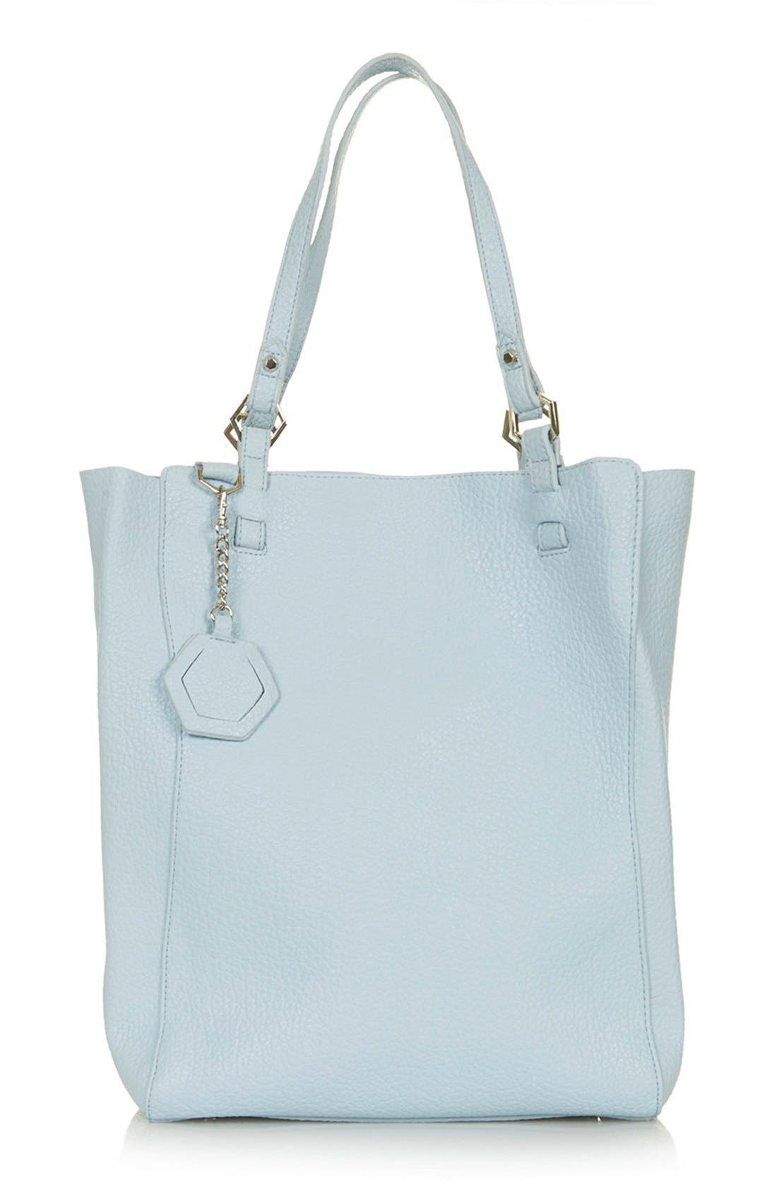 'Hex' Faux Leather Tote, Main, color, LIGHT BLUE