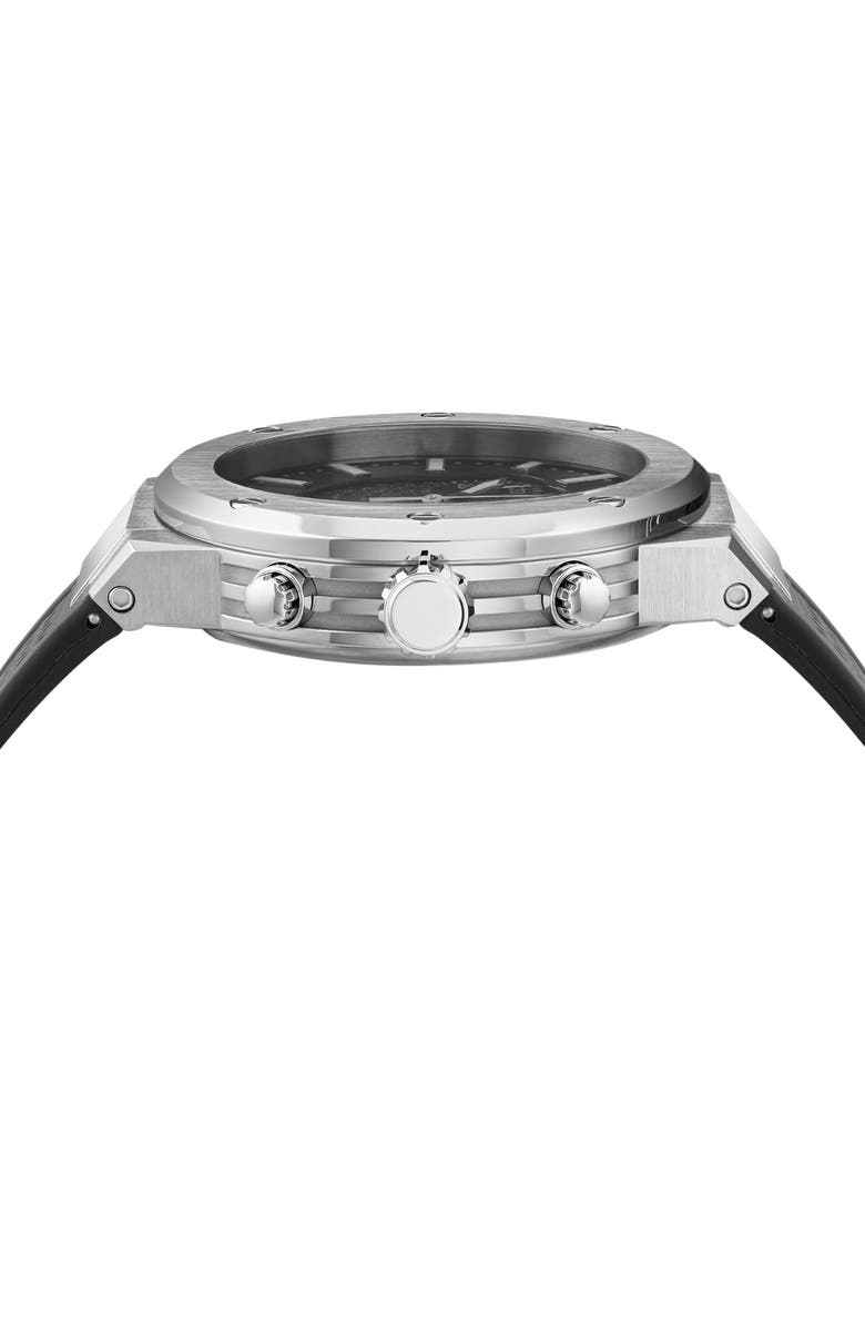 FERRAGAMO F-80 Silicone Strap Chronograph Watch, 42mm, Alternate, color, Stainless Steel/Black