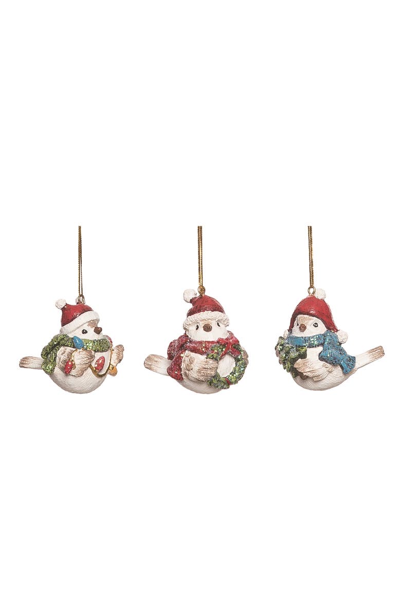 Transpac Resin Festive Hat Bird Ornament Set of 3 Christmas Decor, Main, color, 
