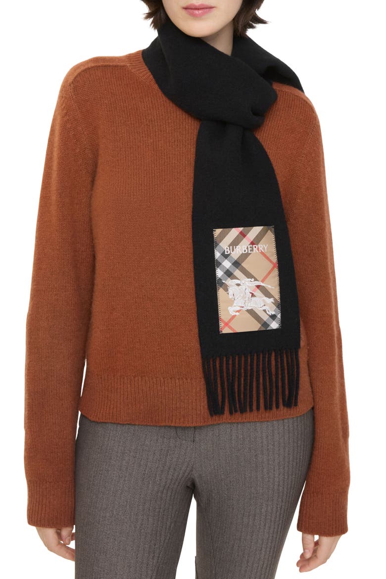 Reversible B Shield Cashmere Scarf, Alternate, color, BLACK/ SAND