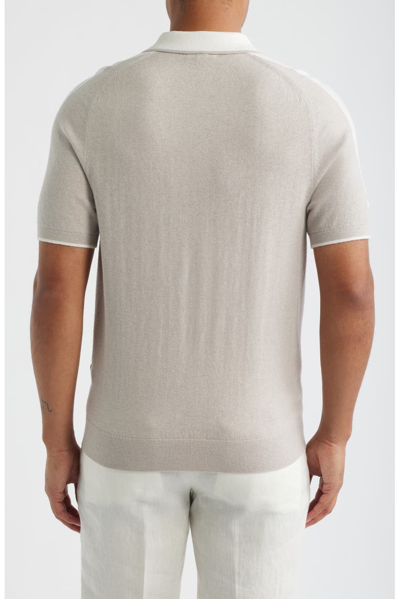 Brunswick Intarsia Stripe Wool & Cotton Polo Sweater, Alternate, color, OATMEAL/ WHITE