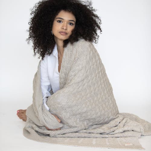 Pink Lemonade Double Cable Organic Cotton Throw Blanket In Neutral