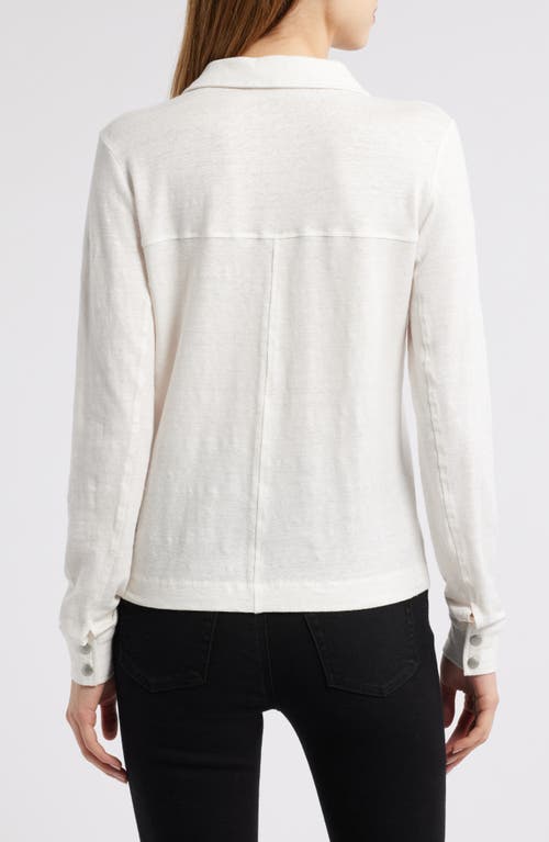 Frame The Snap Long Sleeve Linen Blend Henley In Alabaster