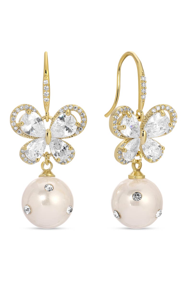 Jolie Cubic Zirconia & Imitation Pearl Drop Earrings, Main, color, GOLD