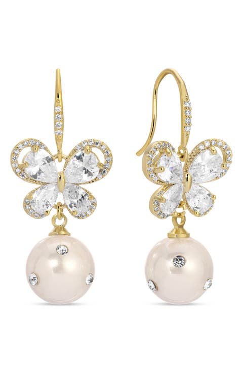 Jolie Cubic Zirconia & Imitation Pearl Drop Earrings