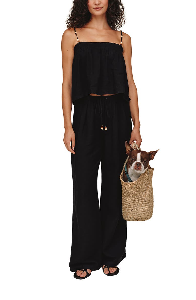Bella Dahl Beaded Drawstring Linen Blend Beach Pants, Alternate, color, Black