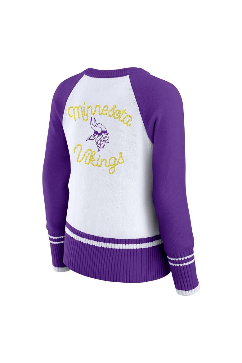 Women's WEAR by Erin Andrews White/Purple Minnesota Vikings Colorblock Raglan Sweater, Alternate, color, White