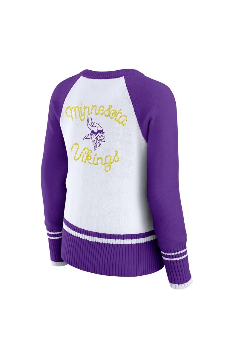 WEAR by Erin Andrews Women's WEAR by Erin Andrews White/Purple Minnesota Vikings Colorblock Raglan Sweater, Alternate, color, White