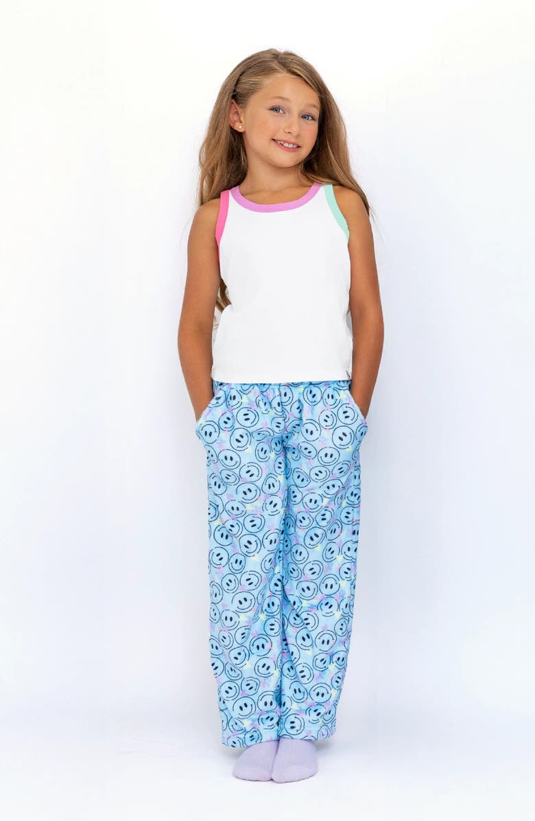Preppy Goose Plush Blue Smiley loungewear pant, Alternate, color, Blue Smiley Print