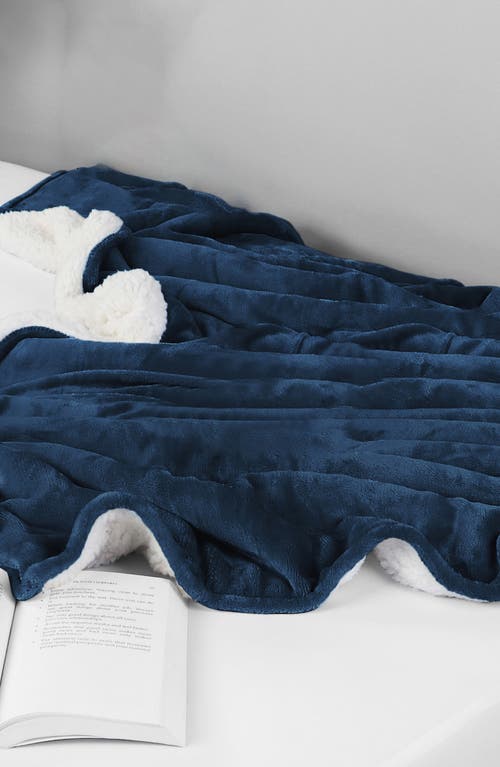 Woven & Weft Faux Shearling Fleece Throw Blanket In Blue