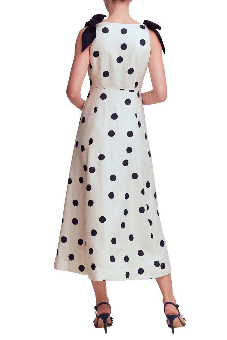 Bow Detail Linen Empire Waist Dress, Alternate, color, IVORY PAINTED DOT SPACED