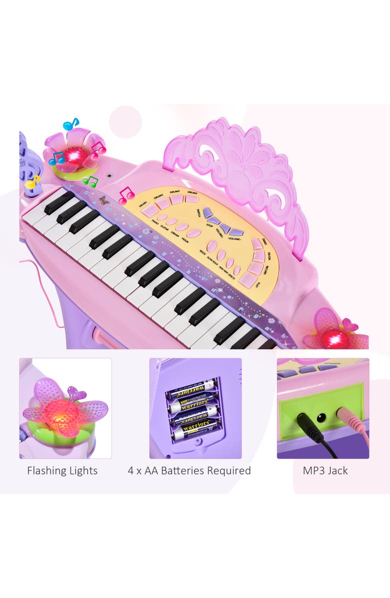 Qaba 32-Key Kids Electronic Piano (Princess), Stool, MP3, Record, Microphone, Alternate, color, Pink