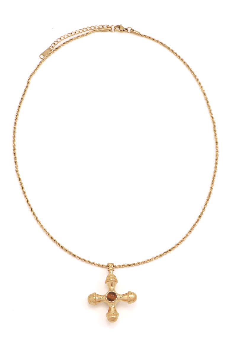 Turin Cross Pendant Necklace, Main, color, BROWN