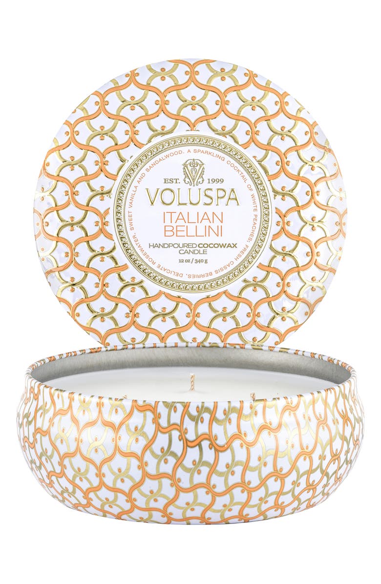 Voluspa Three-Wick Tin Candle, Main, color, Italian Bellini
