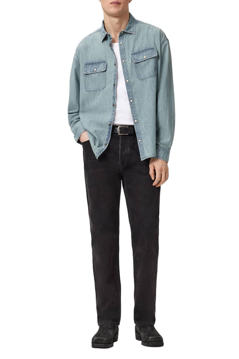 Gribbs Cotton Denim Snap-Up Shirt, Alternate, color, FADED INDIGO
