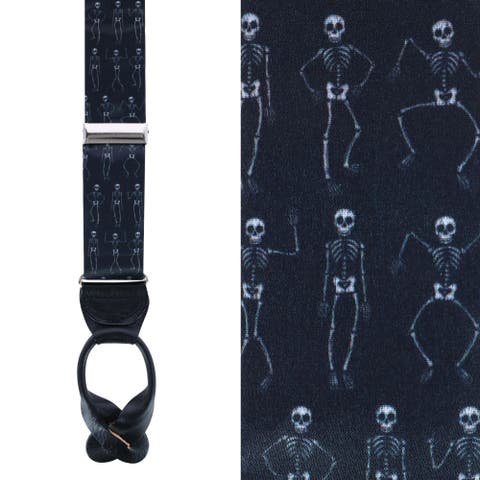 Davy Bones the Dancing Skeleton Silk Button End Suspenders (Braces)