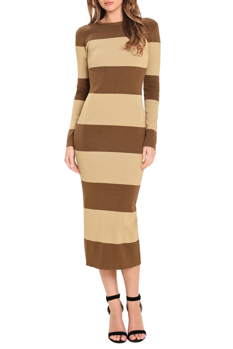 Striped Sweater Maxi Dress, Main, color, BROWN