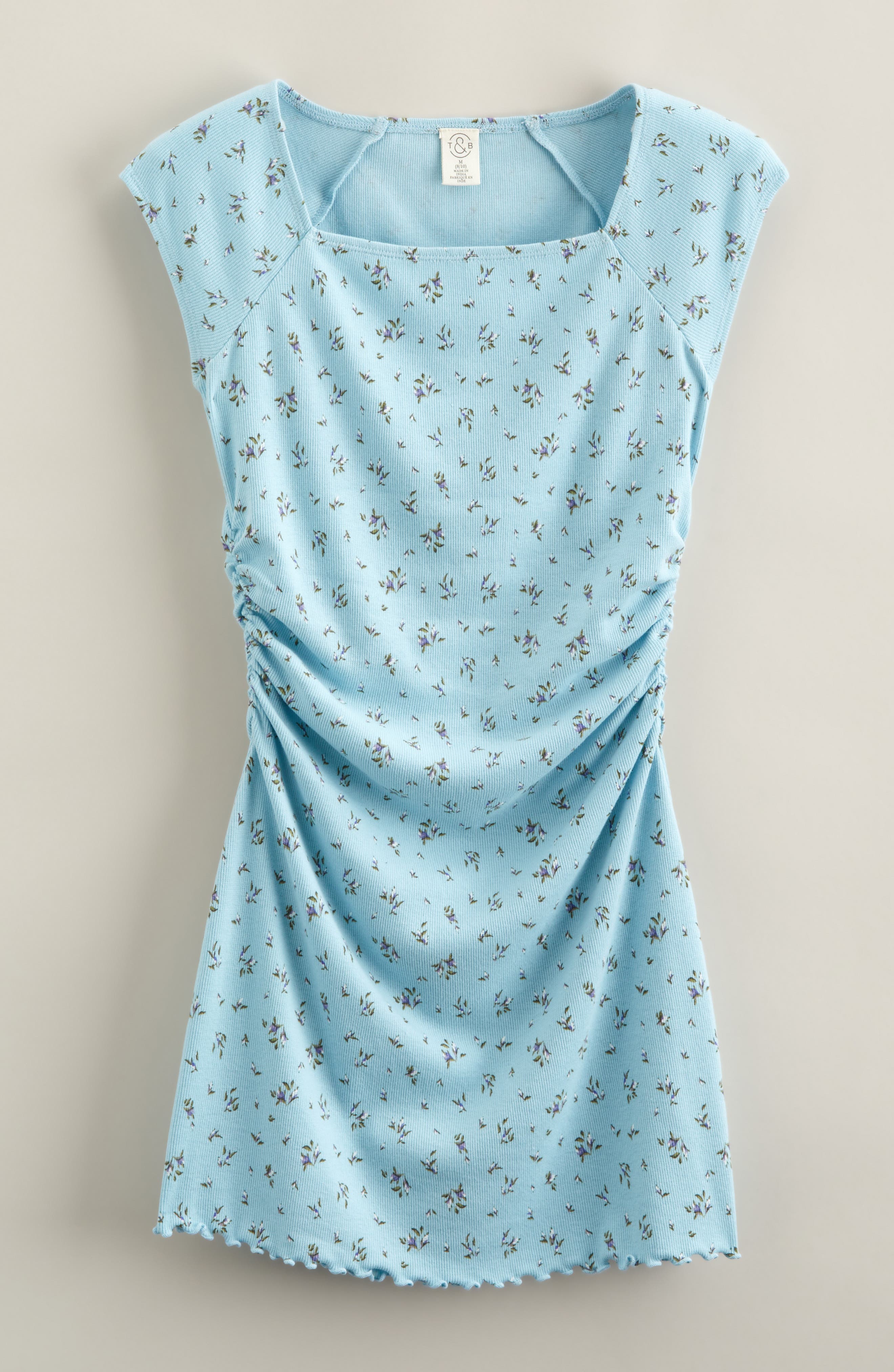 Kids' Shirred Cap Sleeve Stretch Cotton Blend Rib Dress