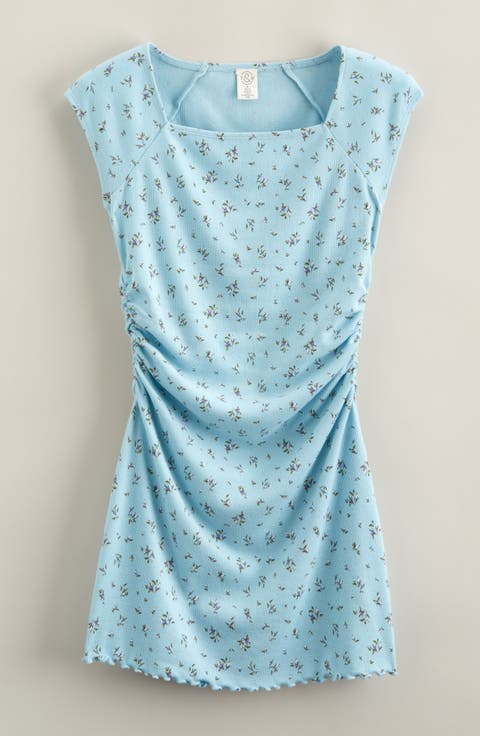 Kids' Shirred Cap Sleeve Stretch Cotton Blend Rib Dress (Big Kid)