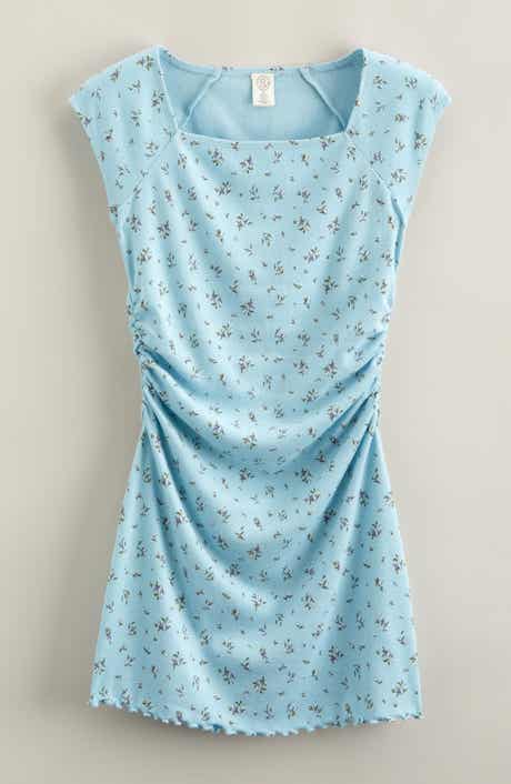 Kids' Shirred Cap Sleeve Stretch Cotton Blend Rib Dress