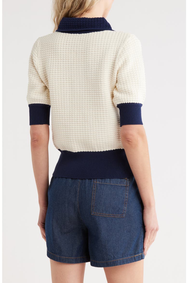 Short Sleeve Polo Sweater, Alternate, color, IVORY/ NAVY