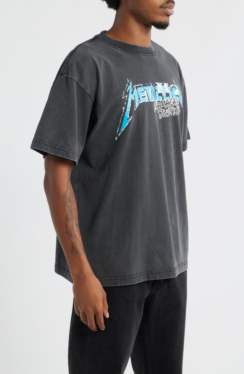 Merch Traffic Metallica Live 1988 Damaged Justice Tour Graphic T-Shirt, Alternate, color, Black Pigment Dye