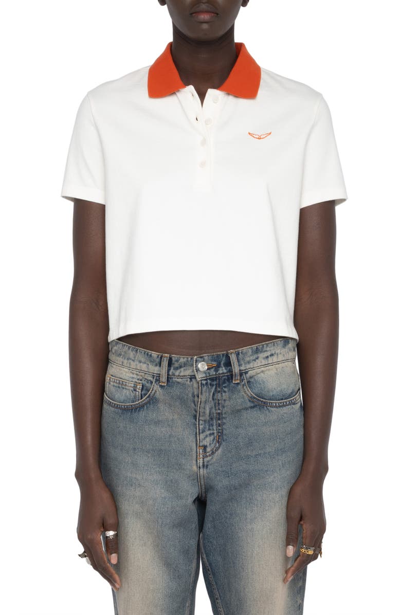 Zadig & Voltaire Mirta Crop Polo, Main, color, Cream