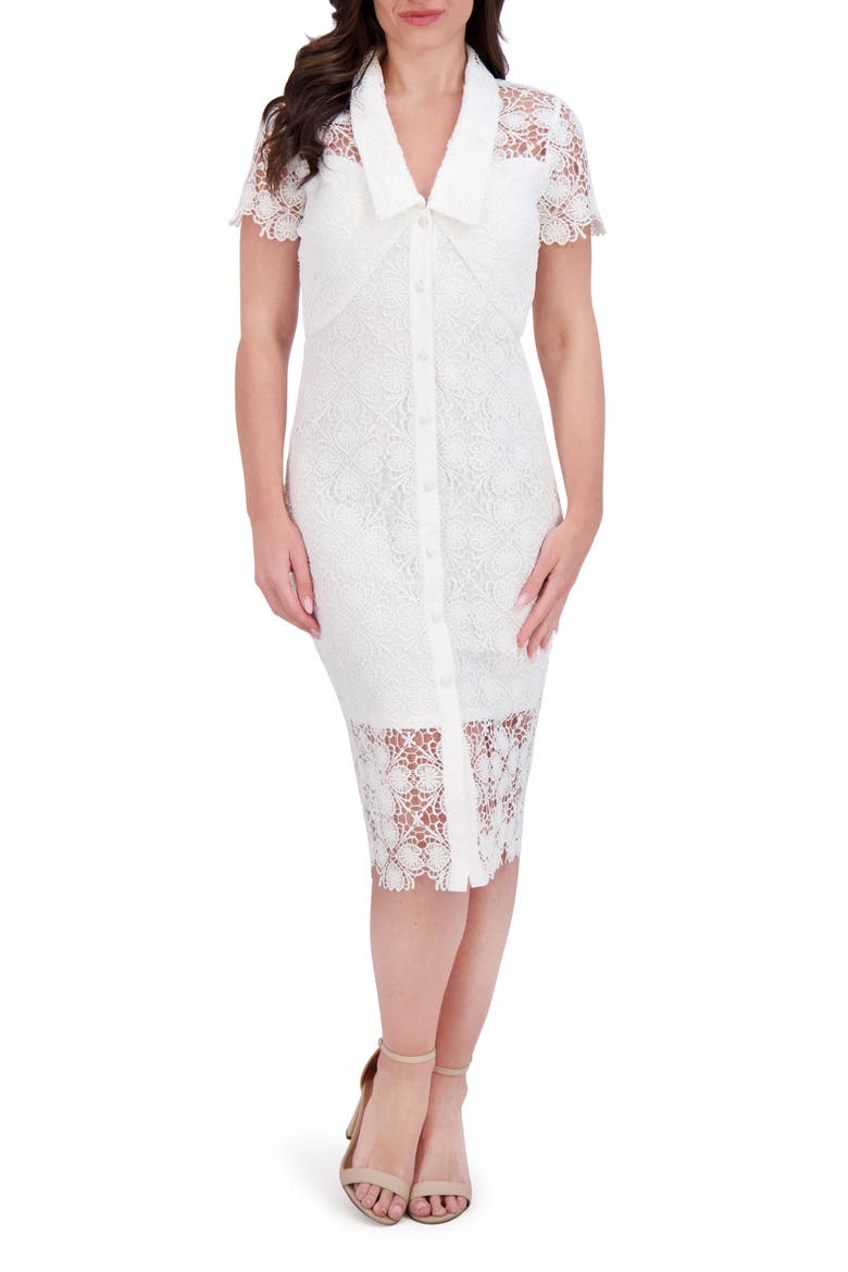 Floral Lace Short Sleeve Dress, Main, color, WHITE